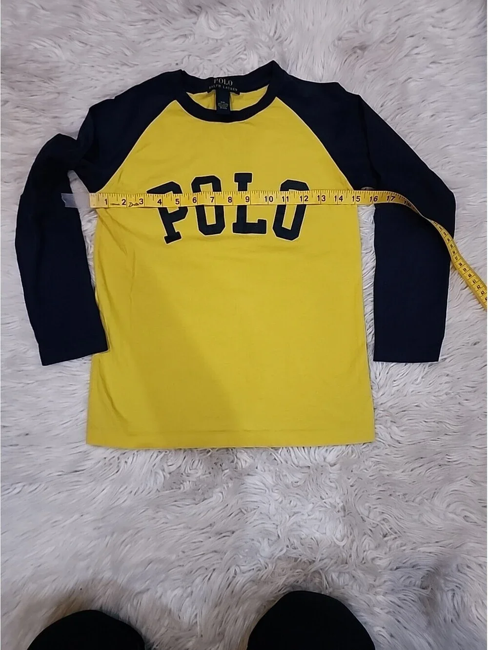 Polo Ralph Lauren Boys S8 Shirt Yellow Navy Sleeves Graphic POLO RN 41381 56658
